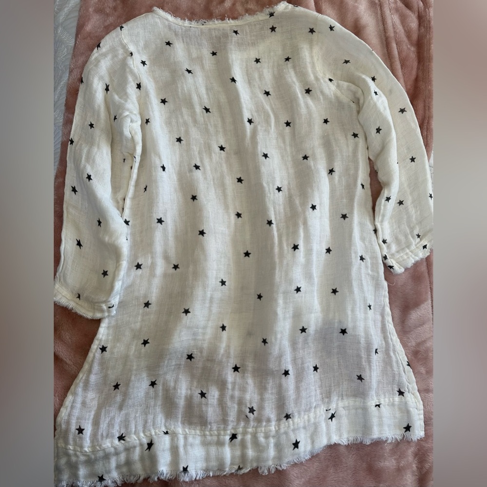 100% Linen White Tunic With Black Stars 3/4 sleeves